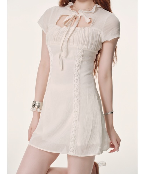 andwang（アンドワン）の「Airy Vintage Dress（ワンピース・レディース・アイボリー/ブラック・SMALL/MEDIUM）」の4枚目の写真