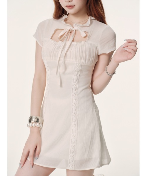 andwang（アンドワン）の「Airy Vintage Dress（ワンピース・レディース・アイボリー/ブラック・SMALL/MEDIUM）」の5枚目の写真