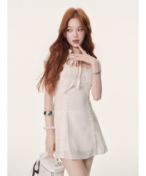 andwang（アンドワン）の「Airy Vintage Dress（ワンピース・レディース・アイボリー/ブラック・SMALL/MEDIUM）」の7枚目の写真