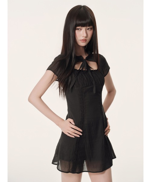 andwang（アンドワン）の「Airy Vintage Dress（ワンピース・レディース・アイボリー/ブラック・SMALL/MEDIUM）」の6枚目の写真