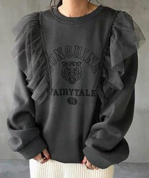 【秋冬新作】5色展開チュールフリルカレッジロゴプリントスウェット