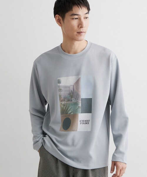 THE SHOP TK (ザ ショップ ティーケー )の「【洗濯機OK】ポンチ長袖フォト長袖Tシャツ(Tシャツ/カットソー・メンズ・ライトグリーン/オフホワイト/ライトグレー・02/04/03)」の3枚目の写真