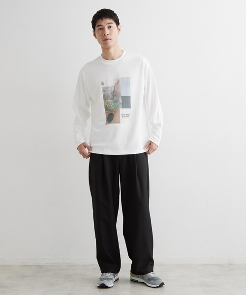 THE SHOP TK (ザ ショップ ティーケー )の「【洗濯機OK】ポンチ長袖フォト長袖Tシャツ(Tシャツ/カットソー・メンズ・ライトグリーン/オフホワイト/ライトグレー・02/04/03)」の6枚目の写真