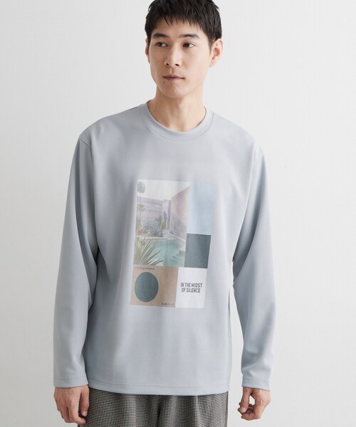 THE SHOP TK (ザ ショップ ティーケー )の「【洗濯機OK】ポンチ長袖フォト長袖Tシャツ(Tシャツ/カットソー・メンズ・ライトグリーン/オフホワイト/ライトグレー・02/04/03)」の8枚目の写真