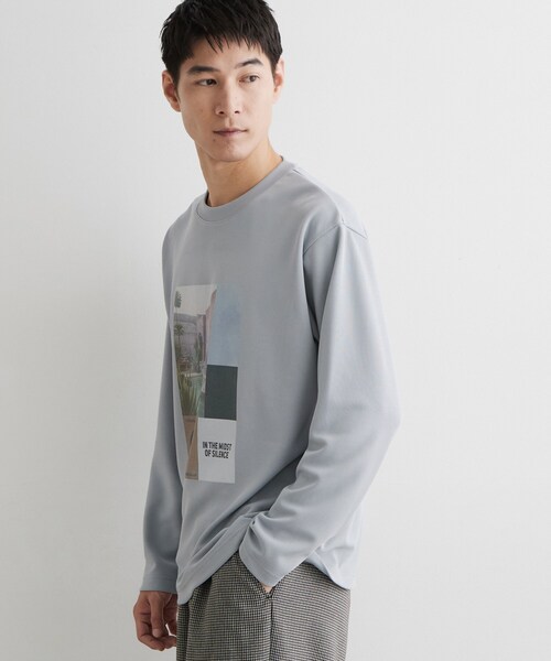 THE SHOP TK (ザ ショップ ティーケー )の「【洗濯機OK】ポンチ長袖フォト長袖Tシャツ(Tシャツ/カットソー・メンズ・ライトグリーン/オフホワイト/ライトグレー・02/04/03)」の9枚目の写真