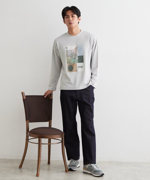 THE SHOP TK (ザ ショップ ティーケー )の「【洗濯機OK】ポンチ長袖フォト長袖Tシャツ(Tシャツ/カットソー・メンズ・ライトグリーン/オフホワイト/ライトグレー・02/04/03)」の14枚目の写真