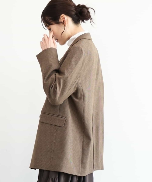 MK MICHEL KLEIN（エムケーミッシェルクラン）の「[洗える/イージーケア/抗ピリング/ナチュラルストレッチ]ダブルブレストジャケット（チェック柄）（テーラードジャケット・レディース・ブラウン/ダークグレー・38）」の2枚目の写真