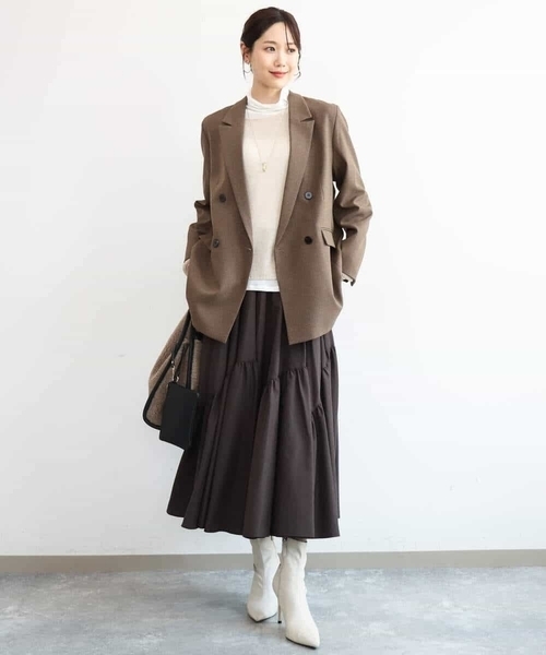 MK MICHEL KLEIN（エムケーミッシェルクラン）の「[洗える/イージーケア/抗ピリング/ナチュラルストレッチ]ダブルブレストジャケット（チェック柄）（テーラードジャケット・レディース・ブラウン/ダークグレー・38）」の10枚目の写真