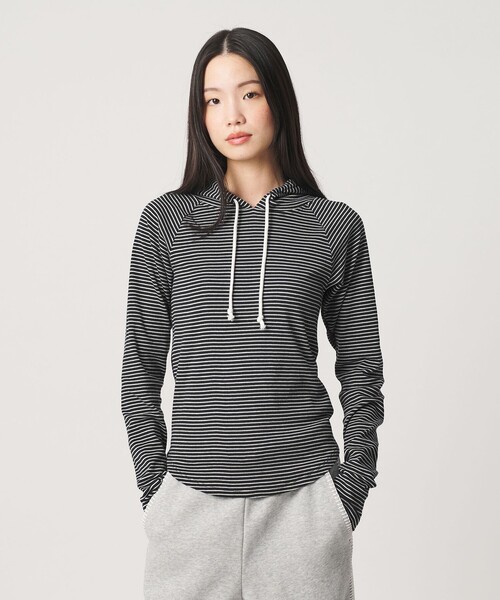 Healthknit（ヘルスニット）の「【別注】＜Healthknit＞ボーダー フーディ（Tシャツ/カットソー・レディース・ブラック/ライトグレー・FREE）」の2枚目の写真