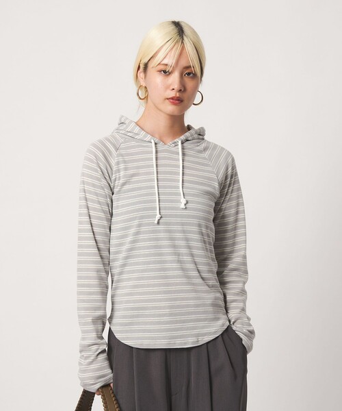 Healthknit（ヘルスニット）の「【別注】＜Healthknit＞ボーダー フーディ（Tシャツ/カットソー・レディース・ブラック/ライトグレー・FREE）」の3枚目の写真
