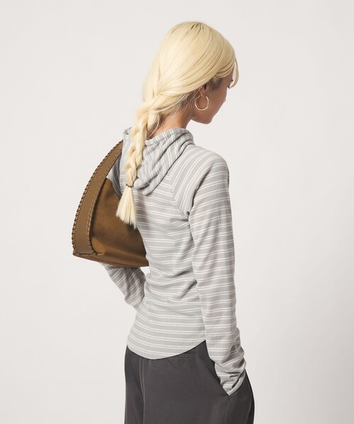 Healthknit（ヘルスニット）の「【別注】＜Healthknit＞ボーダー フーディ（Tシャツ/カットソー・レディース・ブラック/ライトグレー・FREE）」の4枚目の写真