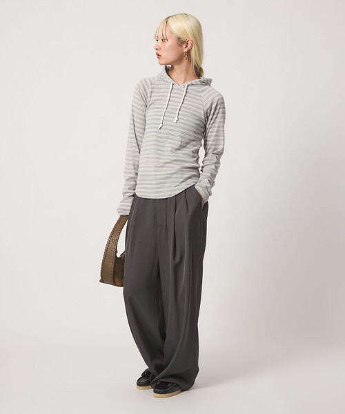 Healthknit（ヘルスニット）の「【別注】＜Healthknit＞ボーダー フーディ（Tシャツ/カットソー・レディース・ブラック/ライトグレー・FREE）」の5枚目の写真