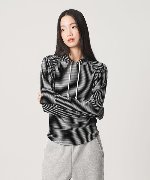 Healthknit（ヘルスニット）の「【別注】＜Healthknit＞ボーダー フーディ（Tシャツ/カットソー・レディース・ブラック/ライトグレー・FREE）」の6枚目の写真