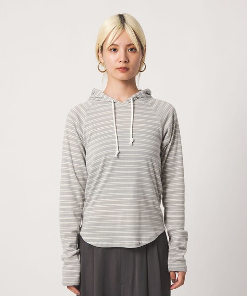 Healthknit（ヘルスニット）の「【別注】＜Healthknit＞ボーダー フーディ（Tシャツ/カットソー・レディース・ブラック/ライトグレー・FREE）」の9枚目の写真