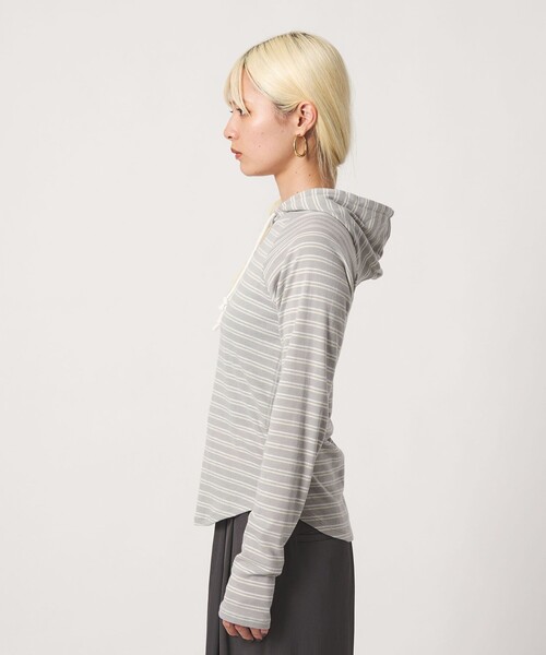 Healthknit（ヘルスニット）の「【別注】＜Healthknit＞ボーダー フーディ（Tシャツ/カットソー・レディース・ブラック/ライトグレー・FREE）」の10枚目の写真