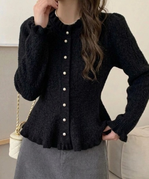 yuue' ( wear )(ユーイ)の「フリルペプラムニットカーディガン(カーディガン/ボレロ・レディース・アイボリー/グレー/ブラック・FREE)」の2枚目の写真