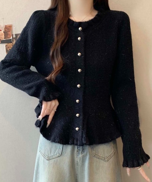 yuue' ( wear )(ユーイ)の「フリルペプラムニットカーディガン(カーディガン/ボレロ・レディース・アイボリー/グレー/ブラック・FREE)」の11枚目の写真