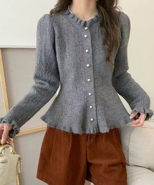 yuue' ( wear )(ユーイ)の「フリルペプラムニットカーディガン(カーディガン/ボレロ・レディース・アイボリー/グレー/ブラック・FREE)」の15枚目の写真