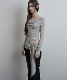 Cowl Drop Waist-Slit Top (melange beige)