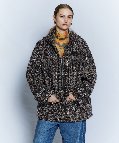 MAISON SPECIAL(メゾンスペシャル)の「【26WINTER PRE-ORDER】Tweed Hoodie Coat/ツイードフーディコート(その他アウター・レディース・ネイビー/ブルー/アイボリー・FREE)」の1枚目の写真