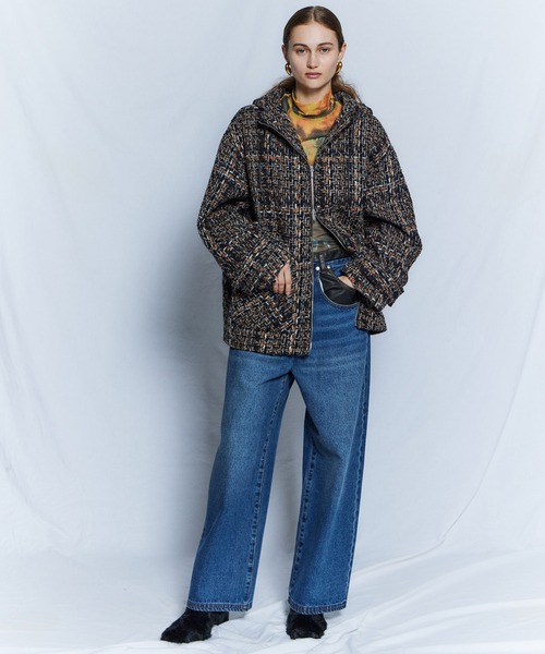 MAISON SPECIAL(メゾンスペシャル)の「【26WINTER PRE-ORDER】Tweed Hoodie Coat/ツイードフーディコート(その他アウター・レディース・ネイビー/ブルー/アイボリー・FREE)」の4枚目の写真