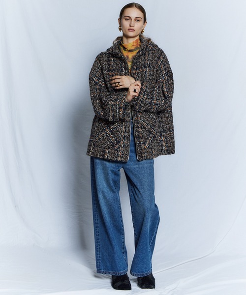 MAISON SPECIAL(メゾンスペシャル)の「【26WINTER PRE-ORDER】Tweed Hoodie Coat/ツイードフーディコート(その他アウター・レディース・ネイビー/ブルー/アイボリー・FREE)」の6枚目の写真