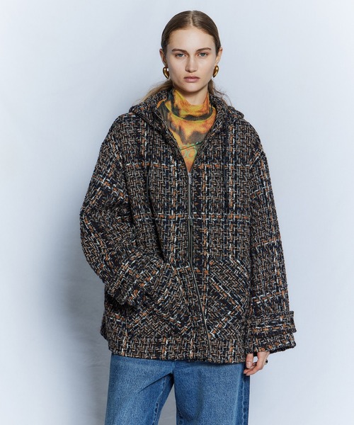 MAISON SPECIAL(メゾンスペシャル)の「【26WINTER PRE-ORDER】Tweed Hoodie Coat/ツイードフーディコート(その他アウター・レディース・ネイビー/ブルー/アイボリー・FREE)」の9枚目の写真