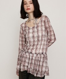 SHEER CHECK FRILL TUNIC シアーチェックフリルチュニック 秋服 冬服