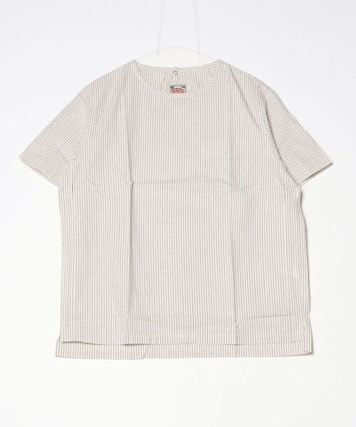 HOUSTON(ヒューストン)の「HOUSTON/ ストライプクルーネックシャツTEE(Tシャツ/カットソー・メンズ・ナチュラル/ブルー・MEDIUM/LARGE/X-LARGE)」の2枚目の写真