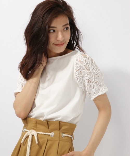 laboratory work（ラボラトリーワーク）の「袖３Dコードレースプルオーバー（Tシャツ/カットソー・レディース・ホワイト/イエロー/ブラック・MEDIUM）」の2枚目の写真