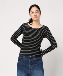 インナー透け防止！前身二重テレコリブUネックorVネック長袖Tシャツ＊トップス/カットソー/レディース[C3416]神戸レタス