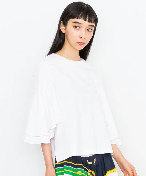 MUVEIL(ミュベール)の「【MUVEIL】袖フリルプルオーバー(シャツ/ブラウス・レディース・ホワイト/ネイビー/カーキ・38/36)」の2枚目の写真