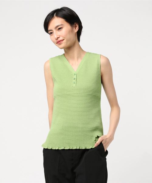 Marilyn Moon（マリリンムーン）の「コットンサーマルリブトップ/MARILYN MOON（Tシャツ/カットソー・レディース・アイボリー/グリーン系その他/ライラック/スミクロ・MEDIUM）」の3枚目の写真