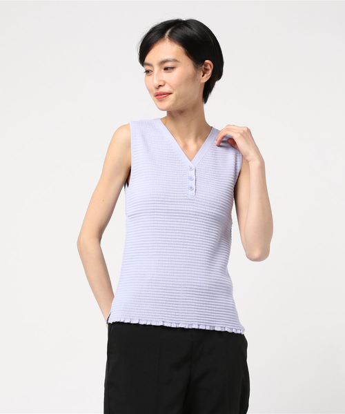 Marilyn Moon（マリリンムーン）の「コットンサーマルリブトップ/MARILYN MOON（Tシャツ/カットソー・レディース・アイボリー/グリーン系その他/ライラック/スミクロ・MEDIUM）」の4枚目の写真