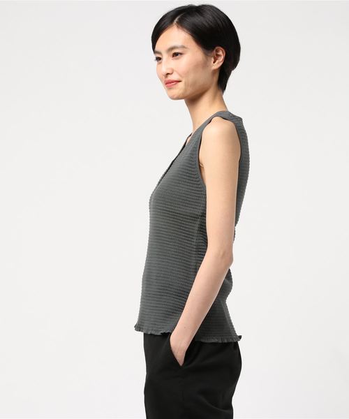 Marilyn Moon（マリリンムーン）の「コットンサーマルリブトップ/MARILYN MOON（Tシャツ/カットソー・レディース・アイボリー/グリーン系その他/ライラック/スミクロ・MEDIUM）」の5枚目の写真