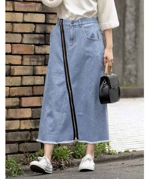 Re Edit リエディ の ジップラインデニムフレアスカート デニムスカート Wear