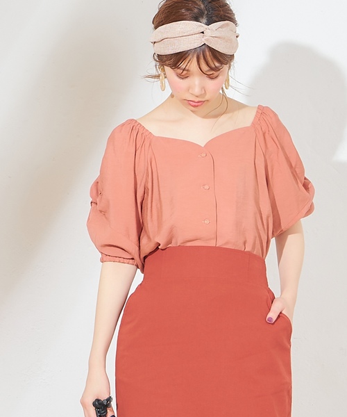 natural couture（ナチュラルクチュール）の「ハートネックボリューム袖ブラウス（シャツ/ブラウス・レディース・ベージュ/アイボリー/ドット/レンガ・FREE）」の3枚目の写真