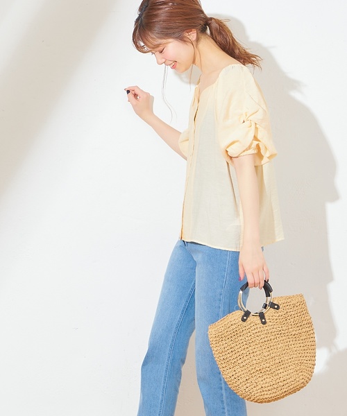 natural couture（ナチュラルクチュール）の「ハートネックボリューム袖ブラウス（シャツ/ブラウス・レディース・ベージュ/アイボリー/ドット/レンガ・FREE）」の6枚目の写真