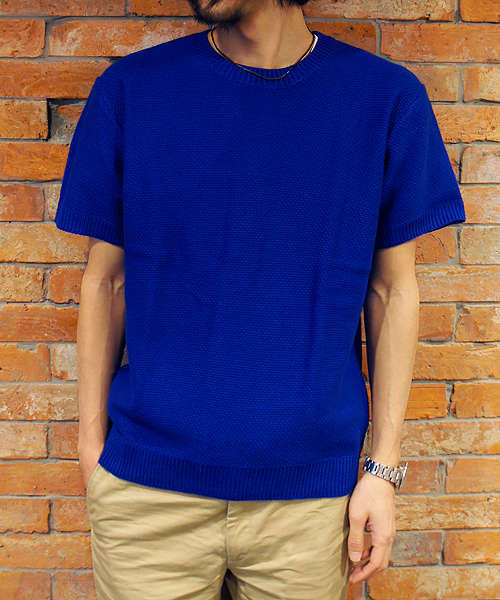 CIAOPANIC（チャオパニック）の「【Ciaopanic】バスケット鹿子編みC/N半袖（ニット/セーター・メンズ・ロイヤルブルー/オフホワイト/グレー・SMALL/LARGE/MEDIUM）」の3枚目の写真