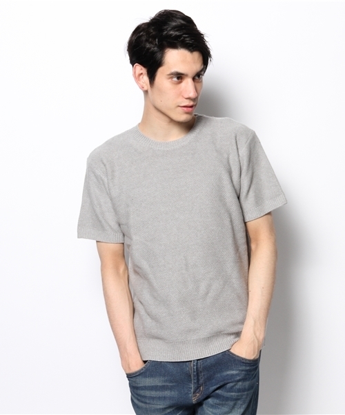 CIAOPANIC（チャオパニック）の「【Ciaopanic】バスケット鹿子編みC/N半袖（ニット/セーター・メンズ・ロイヤルブルー/オフホワイト/グレー・SMALL/LARGE/MEDIUM）」の10枚目の写真