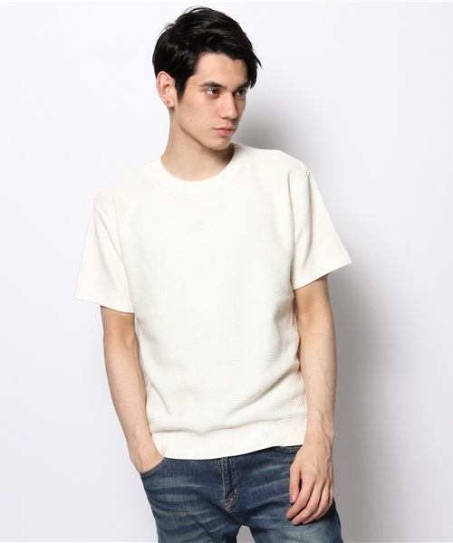 CIAOPANIC（チャオパニック）の「【Ciaopanic】バスケット鹿子編みC/N半袖（ニット/セーター・メンズ・ロイヤルブルー/オフホワイト/グレー・SMALL/LARGE/MEDIUM）」の11枚目の写真