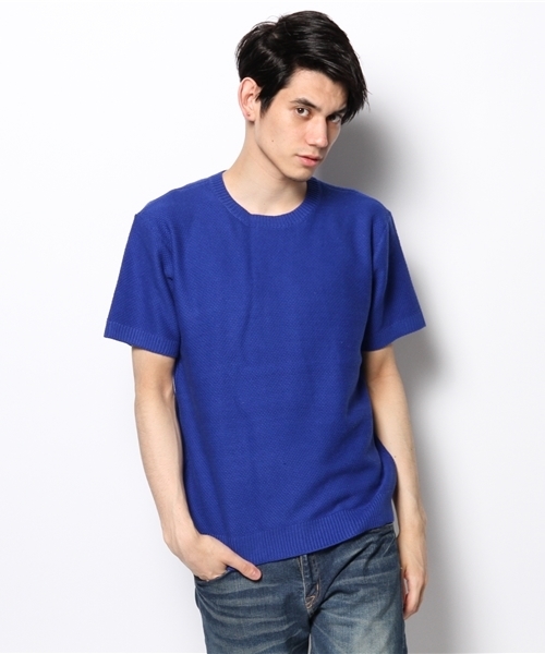 CIAOPANIC（チャオパニック）の「【Ciaopanic】バスケット鹿子編みC/N半袖（ニット/セーター・メンズ・ロイヤルブルー/オフホワイト/グレー・SMALL/LARGE/MEDIUM）」の12枚目の写真