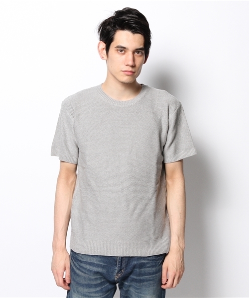 CIAOPANIC（チャオパニック）の「【Ciaopanic】バスケット鹿子編みC/N半袖（ニット/セーター・メンズ・ロイヤルブルー/オフホワイト/グレー・SMALL/LARGE/MEDIUM）」の4枚目の写真