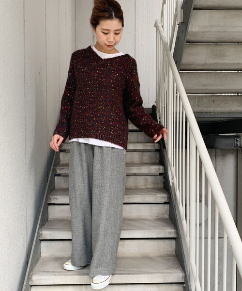 fredy repit（フレディレピ）の「カラーネップモヘヤＶネックプルオーバーニット（ニット/セーター・レディース・オフホワイト/ダークブラウン/イエロー・38）」の22枚目の写真