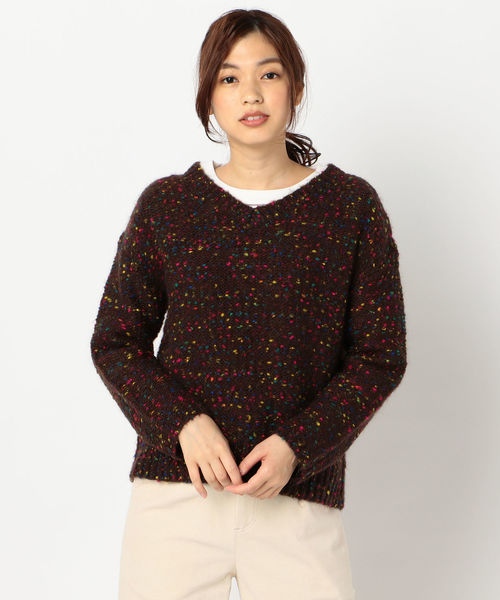 fredy repit（フレディレピ）の「カラーネップモヘヤＶネックプルオーバーニット（ニット/セーター・レディース・オフホワイト/ダークブラウン/イエロー・38）」の3枚目の写真