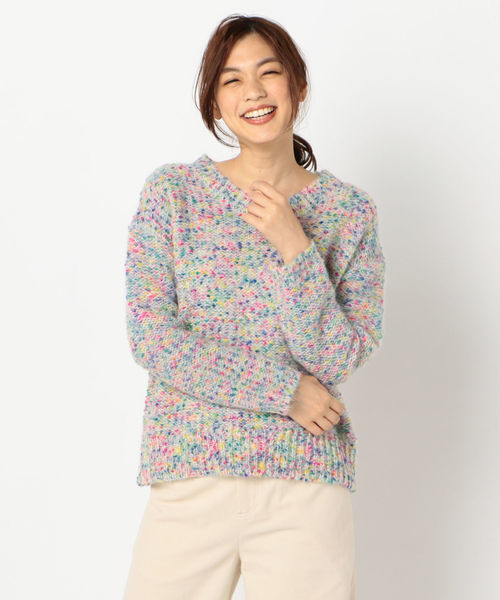 fredy repit（フレディレピ）の「カラーネップモヘヤＶネックプルオーバーニット（ニット/セーター・レディース・オフホワイト/ダークブラウン/イエロー・38）」の2枚目の写真