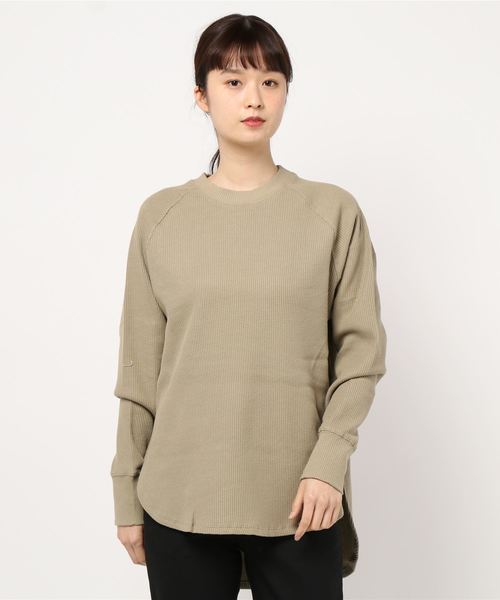 AMERICAN HOLIC（アメリカンホリック）の「クルーネックワッフルチュニック＊（Tシャツ/カットソー・レディース・チャコールグレー/ベージュ/ネイビー/アイボリー・FREE）」の3枚目の写真