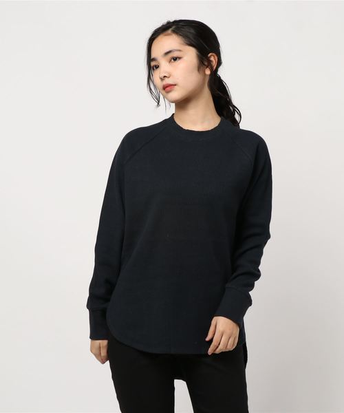 AMERICAN HOLIC（アメリカンホリック）の「クルーネックワッフルチュニック＊（Tシャツ/カットソー・レディース・チャコールグレー/ベージュ/ネイビー/アイボリー・FREE）」の4枚目の写真