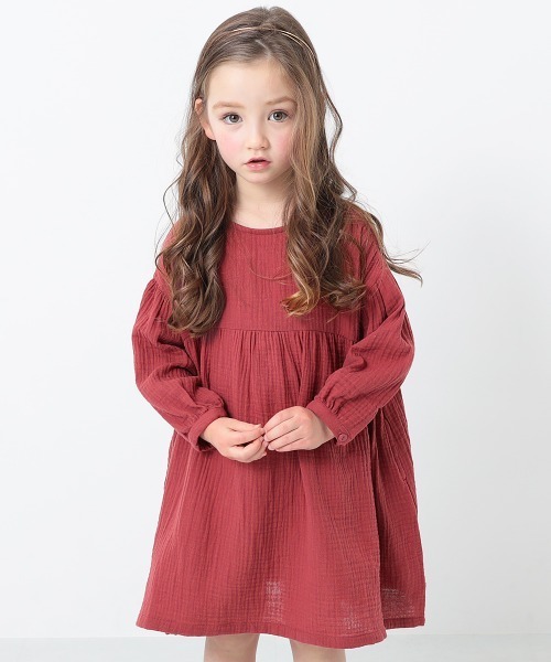 devirock(デビロック)の「ダブルガーゼ長袖ワンピース(ワンピース・キッズ・ダークベージュ/パープル系その他/モカ/スミクロ/ブルーグレー/レッド系その他・110cm/140cm/130cm/120cm/100cm/160cm/150cm)」の6枚目の写真