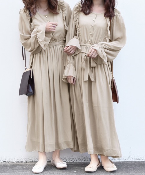 PairPair（ペアペア）の「リボン付フリルワンピース（ワンピース・レディース・ベージュ/ブラック・FREE）」の2枚目の写真